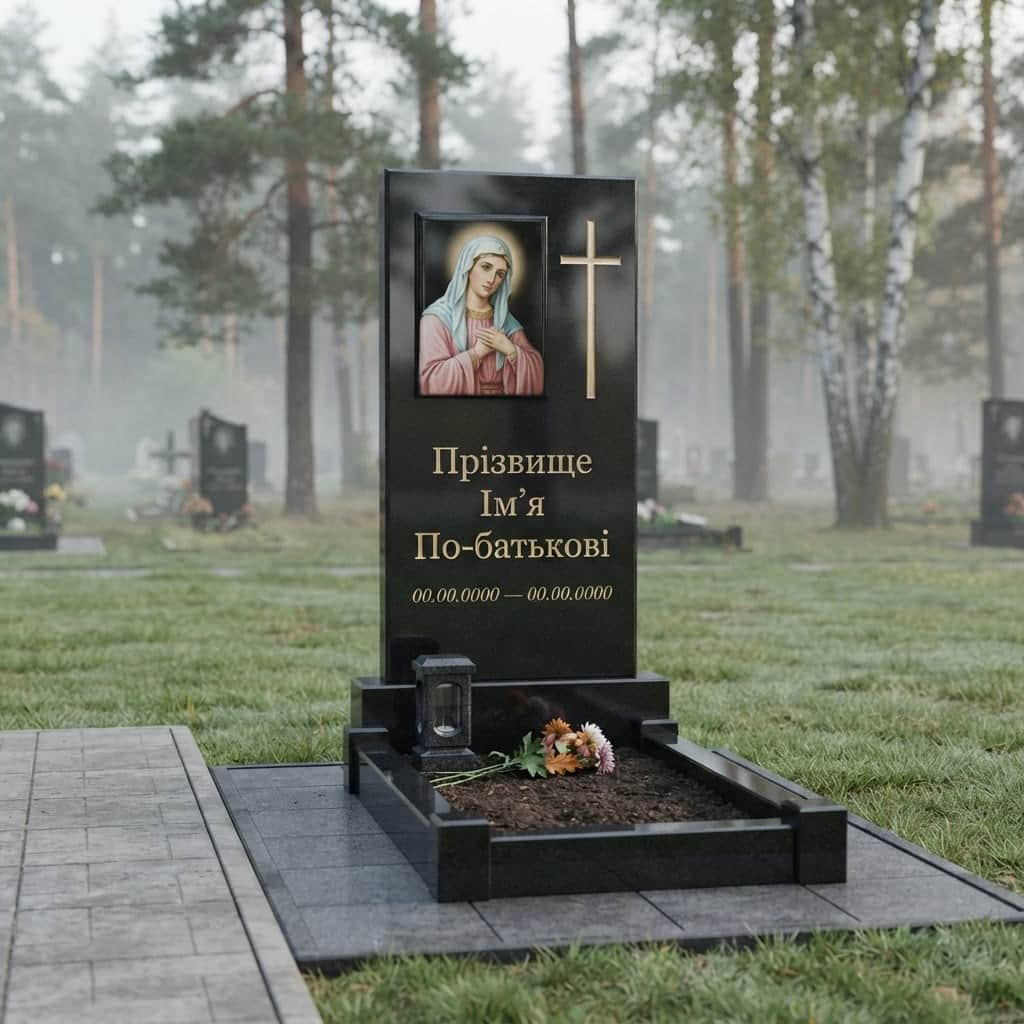 Пам'ятник «Одинарний пам'ятник — букинське габро, проста форма» №066 — пам'ятник одинарний, габро, чорний