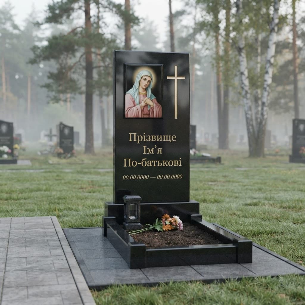 Пам'ятник «Одинарний пам'ятник — букинське габро, проста форма» №066 — пам'ятник одинарний, габро, чорний