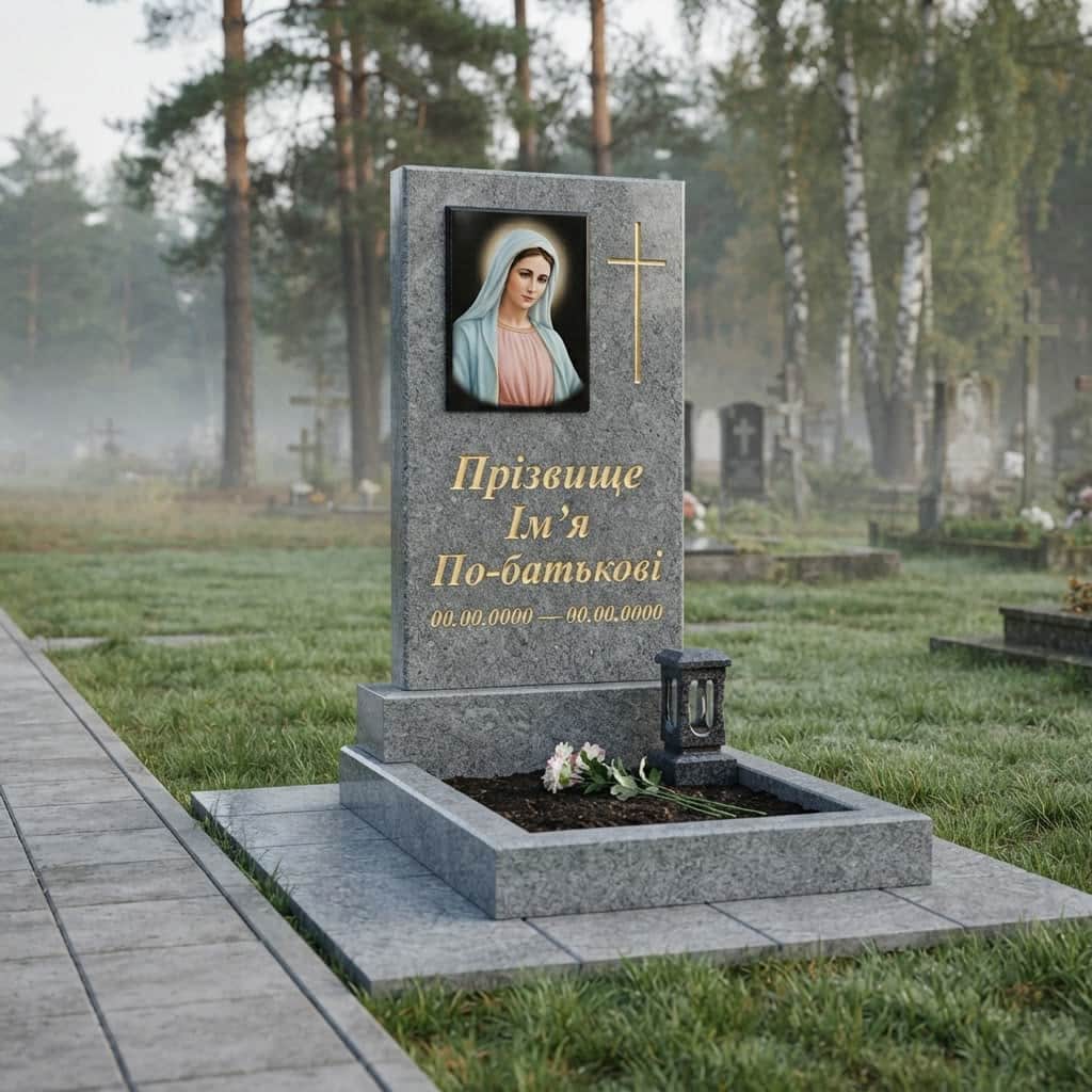 Пам'ятник «Одинарний пам'ятник — корнинський граніт, проста форма» №076 — пам'ятник одинарний, корнинський, сірий