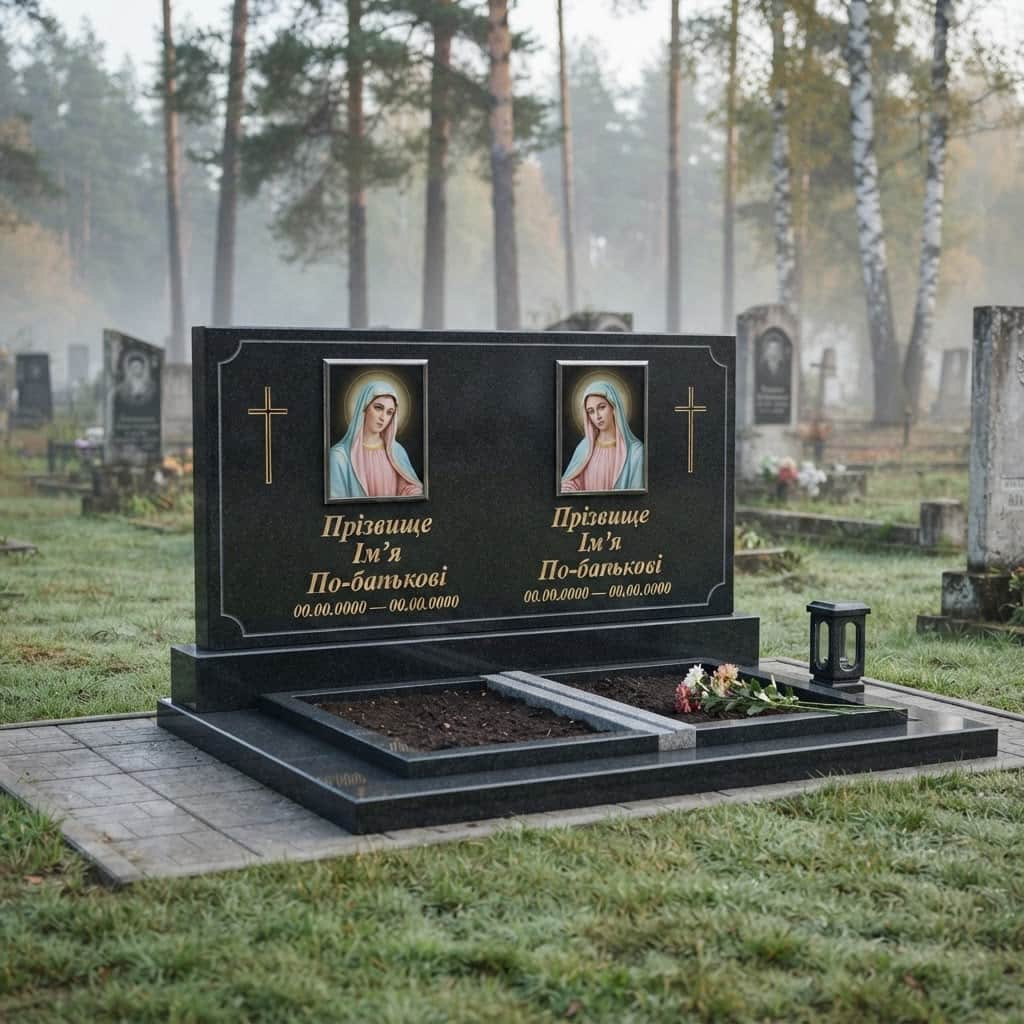 Пам'ятник «Подвійний пам'ятник — букинське габро, базове оздоблення» №078 — пам'ятник подвійний, габро, чорний