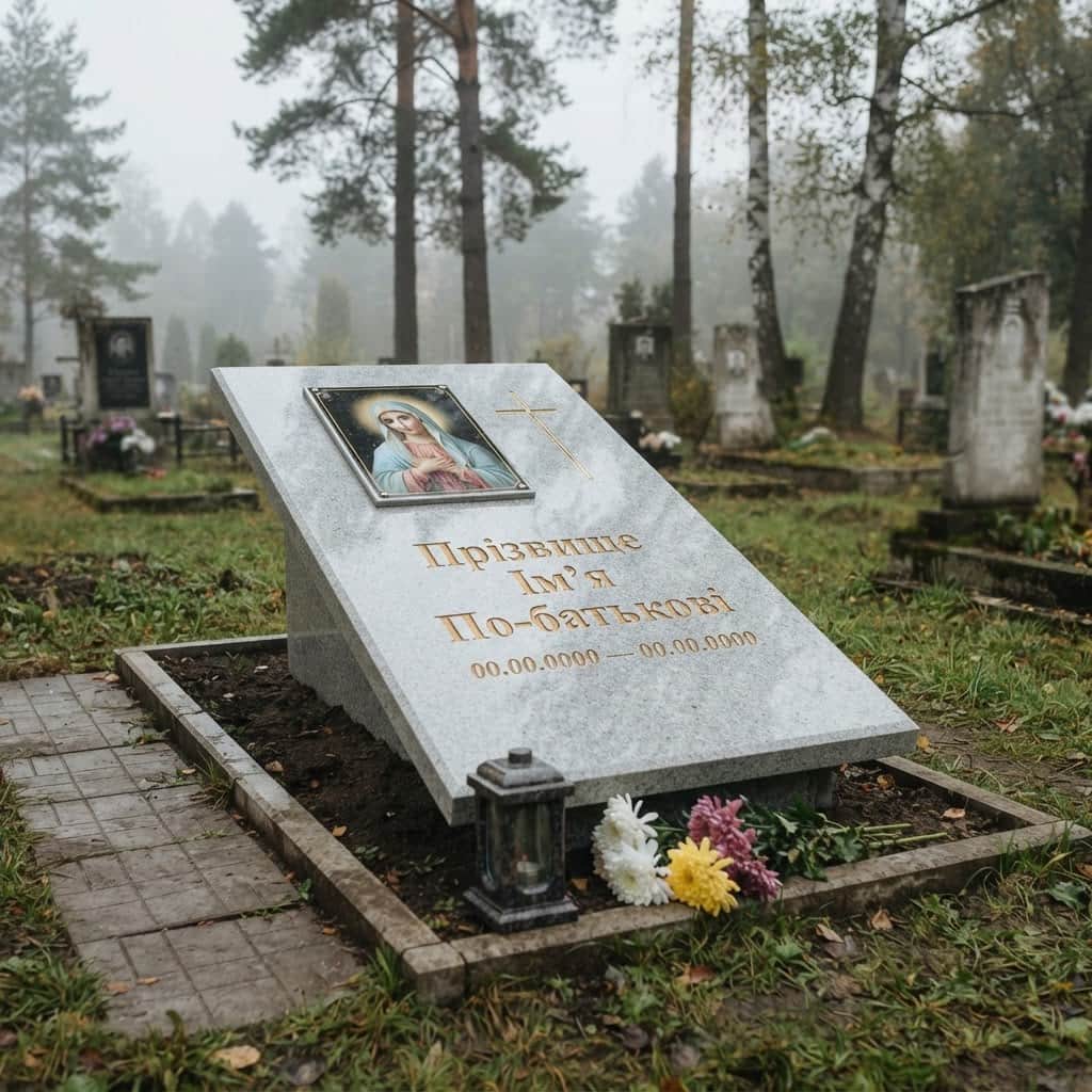 Пам'ятник «Європейський пам'ятник — софіївський граніт, проста форма» №089 — пам'ятник європейський, софіївський, сірий