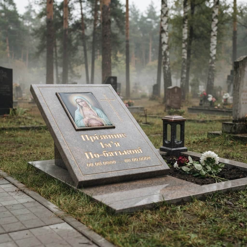 Пам'ятник «Європейський пам'ятник — корнинський граніт, базове оздоблення» №090 — пам'ятник європейський, корнинський, сірий