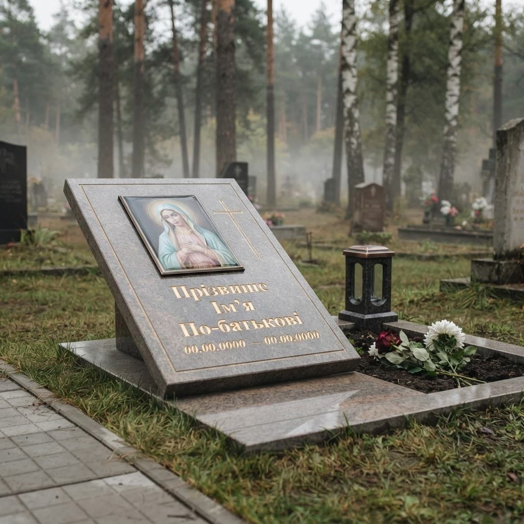 Пам'ятник «Європейський пам'ятник — корнинський граніт, базове оздоблення» №090 — пам'ятник європейський, корнинський, сірий