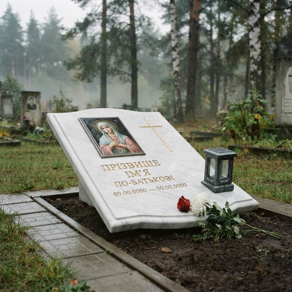 Пам'ятник «Європейський пам'ятник — білий мармур, стандартне оздоблення» №091 — пам'ятник європейський, мармур, білий
