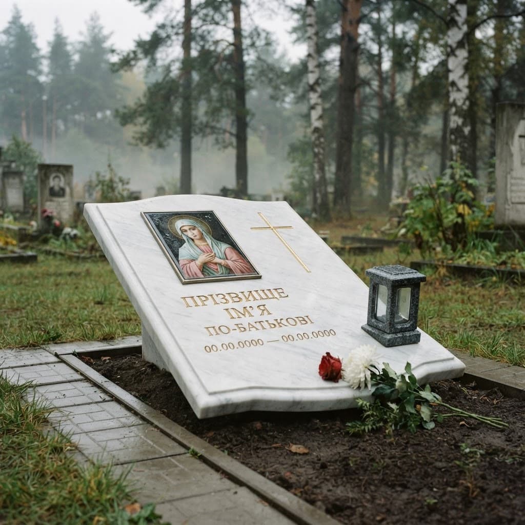 Пам'ятник «Європейський пам'ятник — білий мармур, стандартне оздоблення» №091 — пам'ятник європейський, мармур, білий