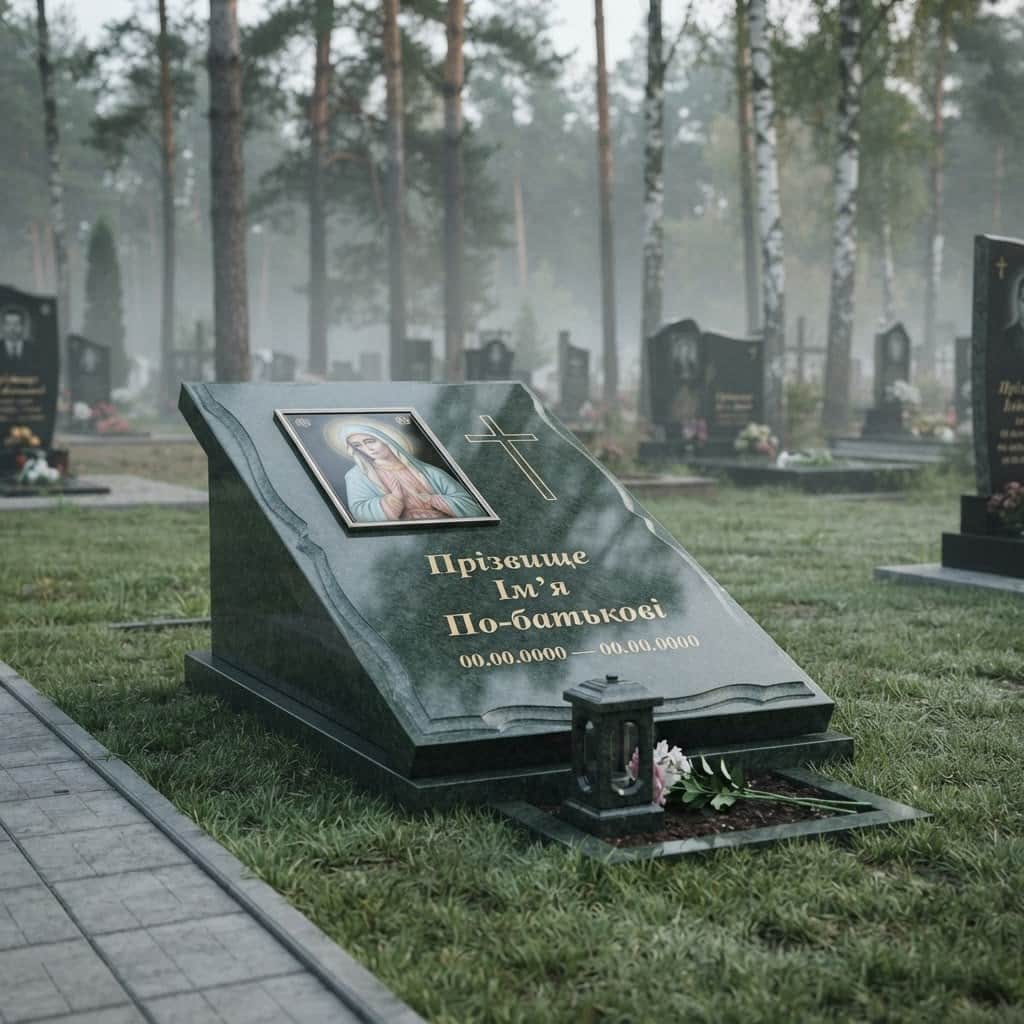 Пам'ятник «Європейський пам'ятник — дідковицький граніт, складне різьблення» №092 — пам'ятник європейський, дідковицький, зелений