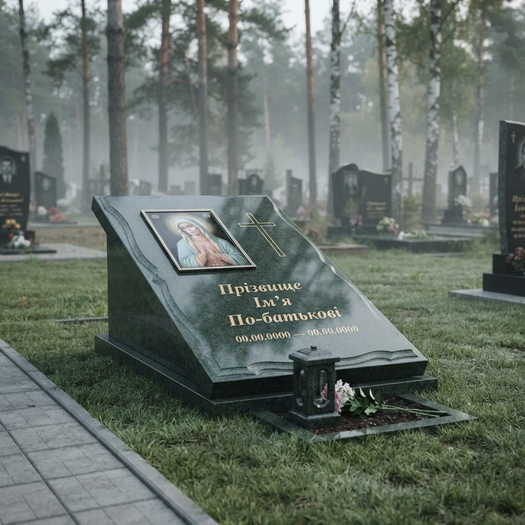 Пам'ятник «Європейський пам'ятник — дідковицький граніт, складне різьблення» №092 — пам'ятник європейський, дідковицький, зелений