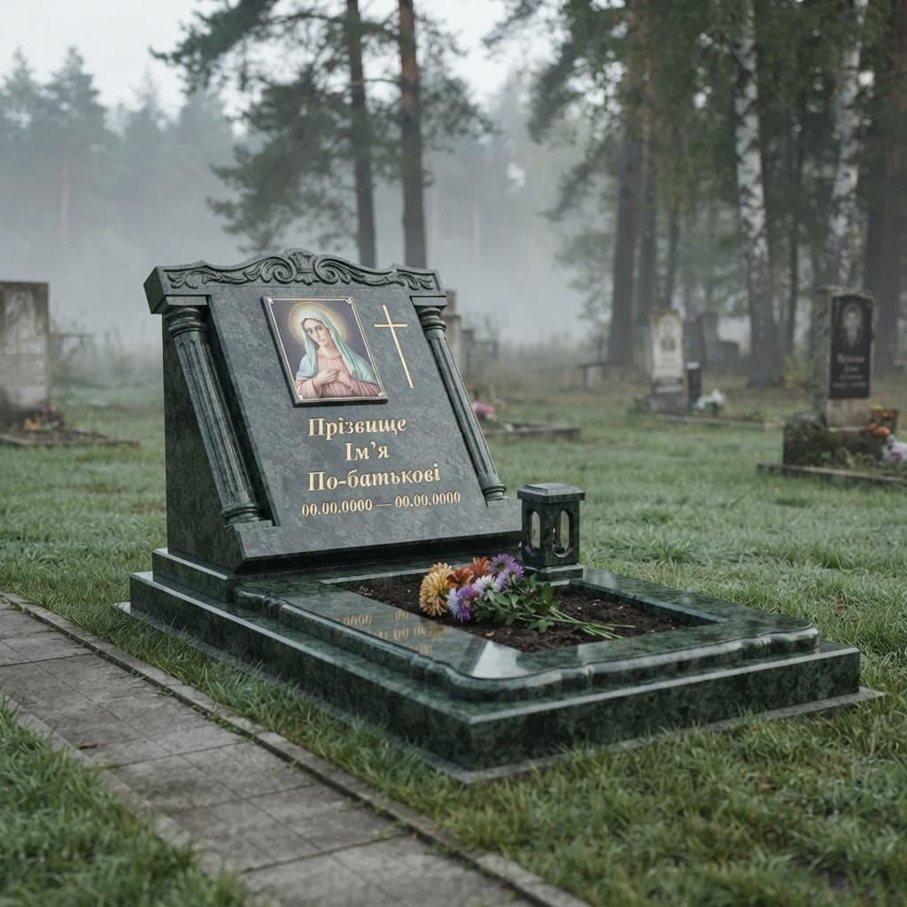 Пам'ятник «Європейський пам'ятник — маславський граніт, елітне оздоблення» №093 — пам'ятник європейський, маславський, зелений