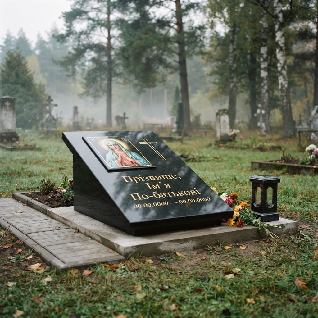 Пам'ятник «Європейський пам'ятник — головинське габро, проста форма» №094 — пам'ятник європейський, габро, чорний