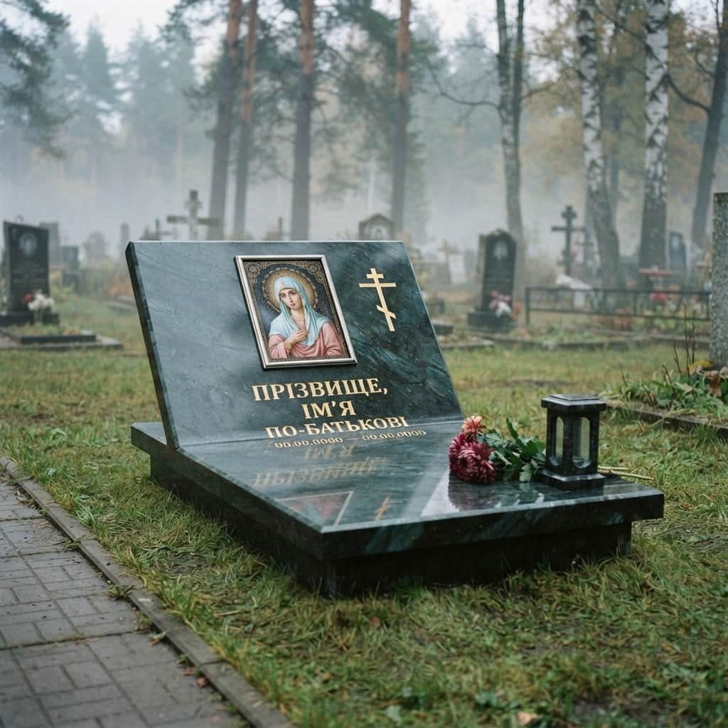 Пам'ятник «Європейський пам'ятник — горбулівський лабрадорит, складне різьблення» №097 — пам'ятник європейський, лабрадорит, чорний