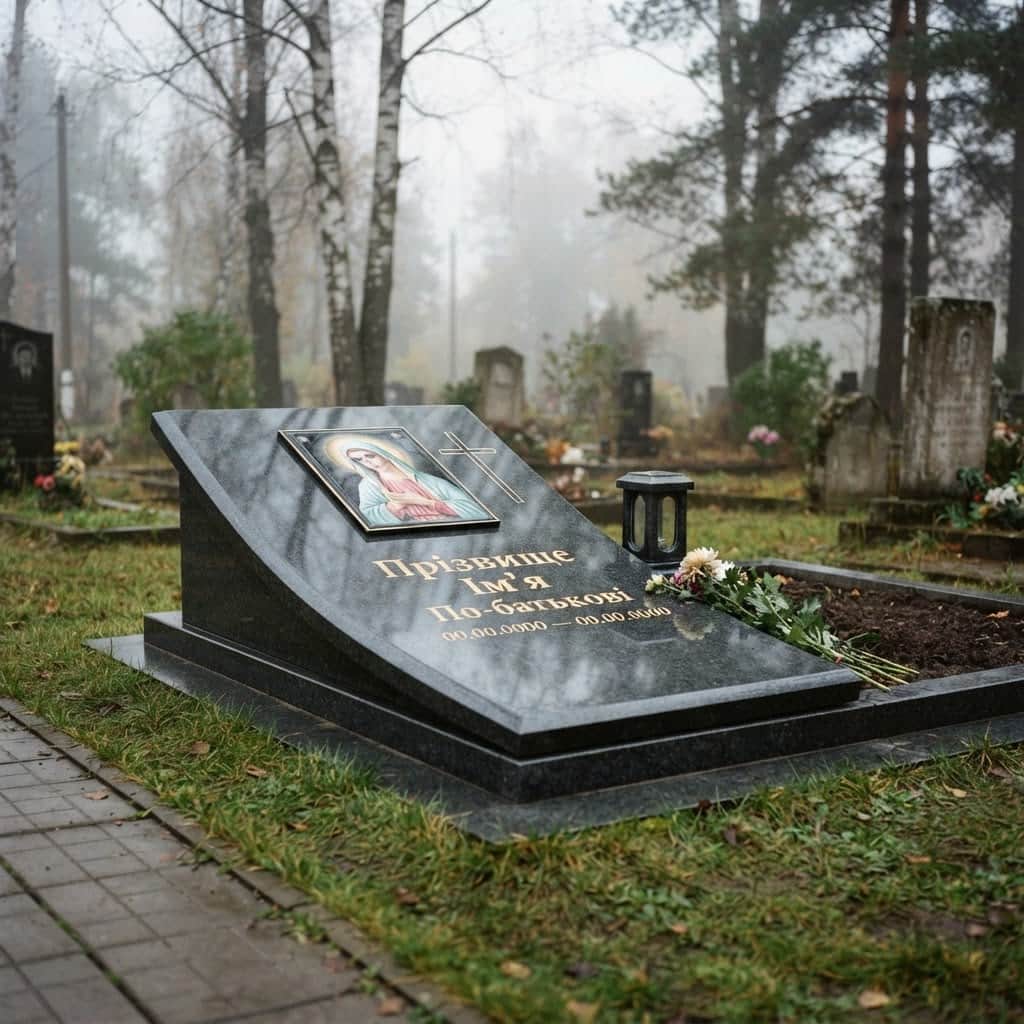 Пам'ятник «Європейський пам'ятник — берестовецький базальт, елітне оздоблення» №098 — пам'ятник європейський, берестовецький, чорний