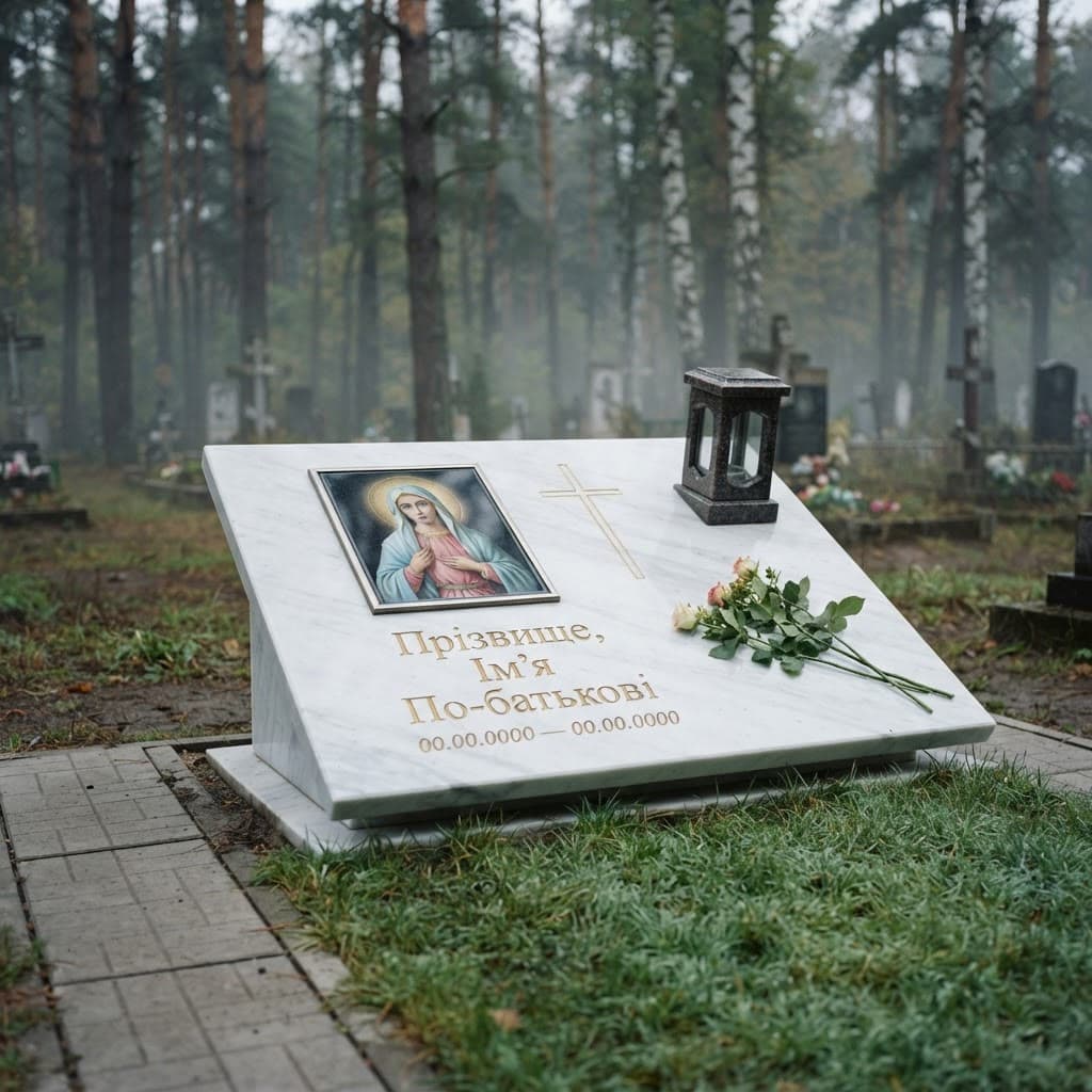 Пам'ятник «Європейський пам'ятник — білий мармур, проста форма» №099 — пам'ятник європейський, мармур, білий