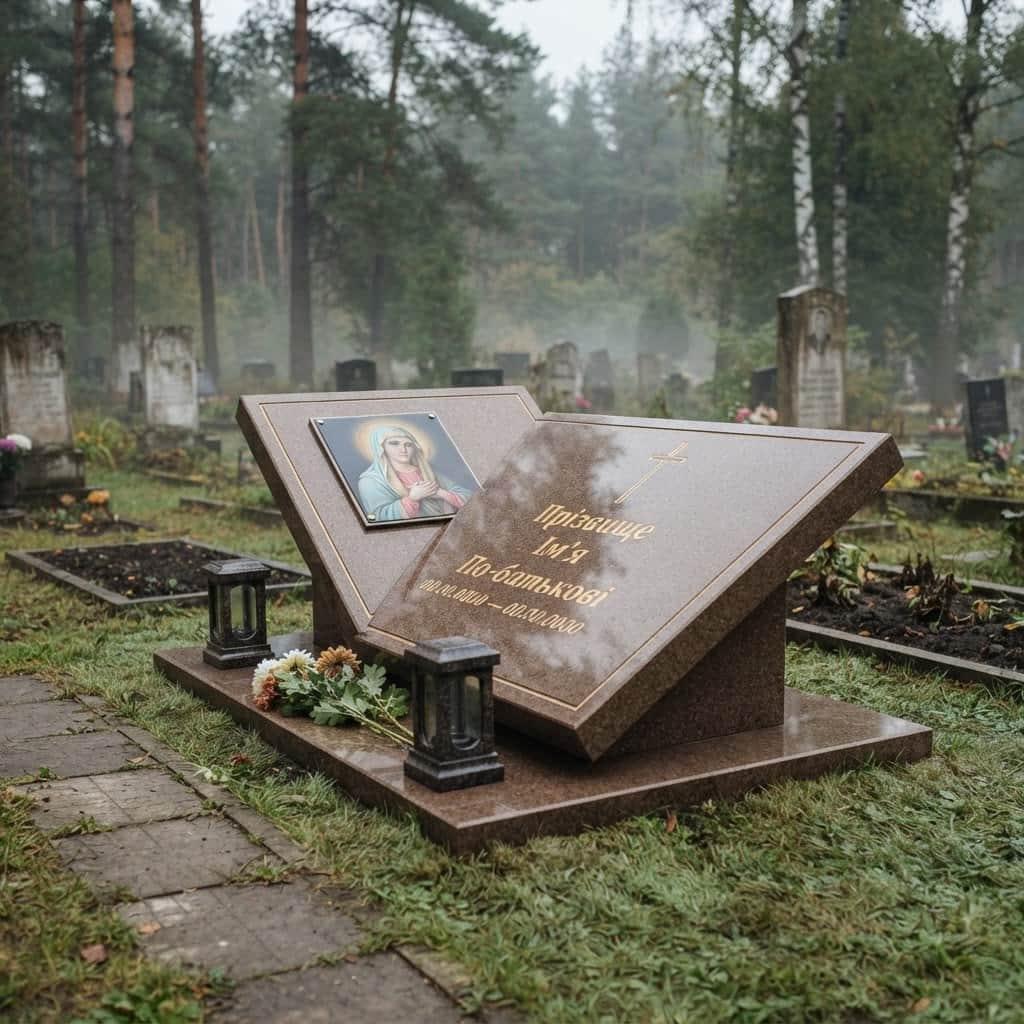 Пам'ятник «Європейський пам'ятник — токівський граніт, базове оздоблення» №100 — пам'ятник європейський, токівський, коричневий