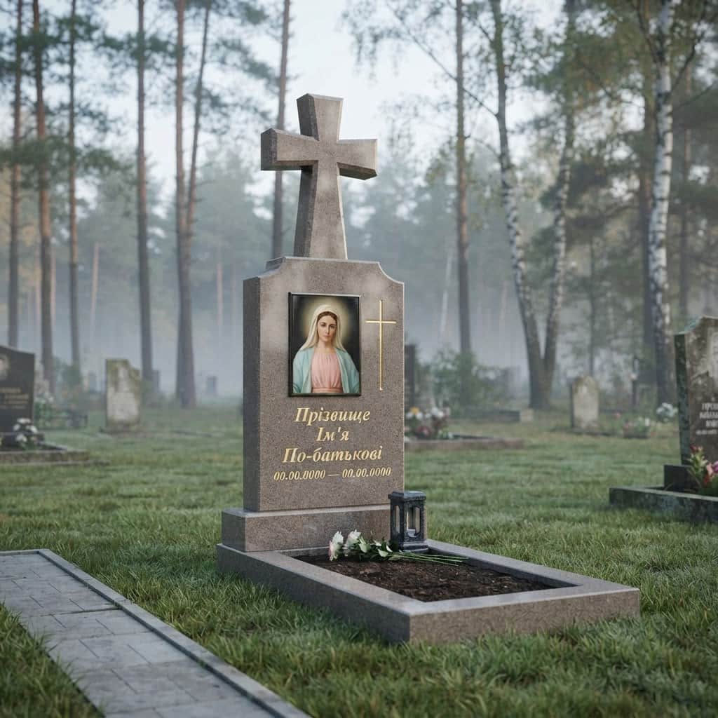 Пам'ятник «Хрест гранітний — корнинський граніт, базове оздоблення» №107 — хрест гранітний, корнинський, сірий
