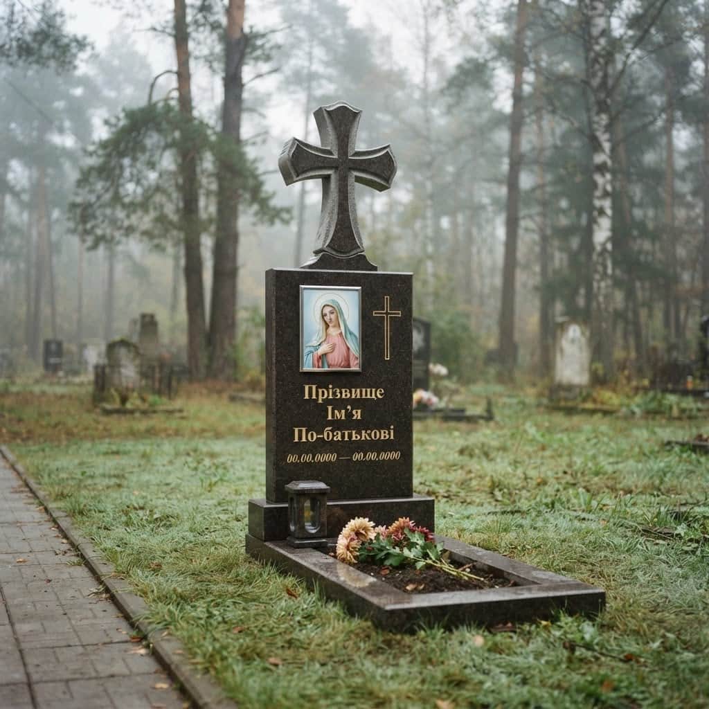 Пам'ятник «Хрест гранітний — габро, стандартне оздоблення» №108 — хрест гранітний, габро, чорний