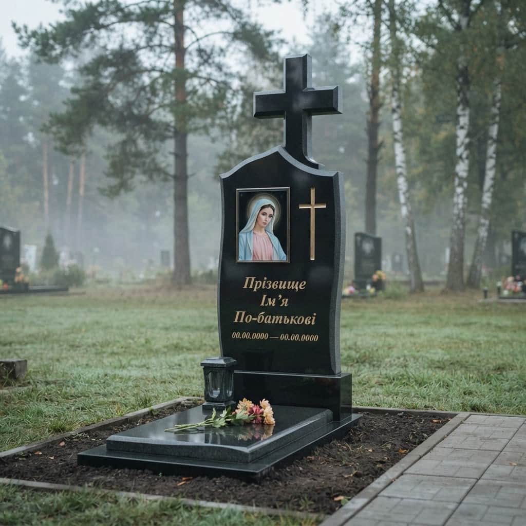 Пам'ятник «Хрест гранітний — головинське габро, базове оздоблення» №112 — хрест гранітний, габро, чорний