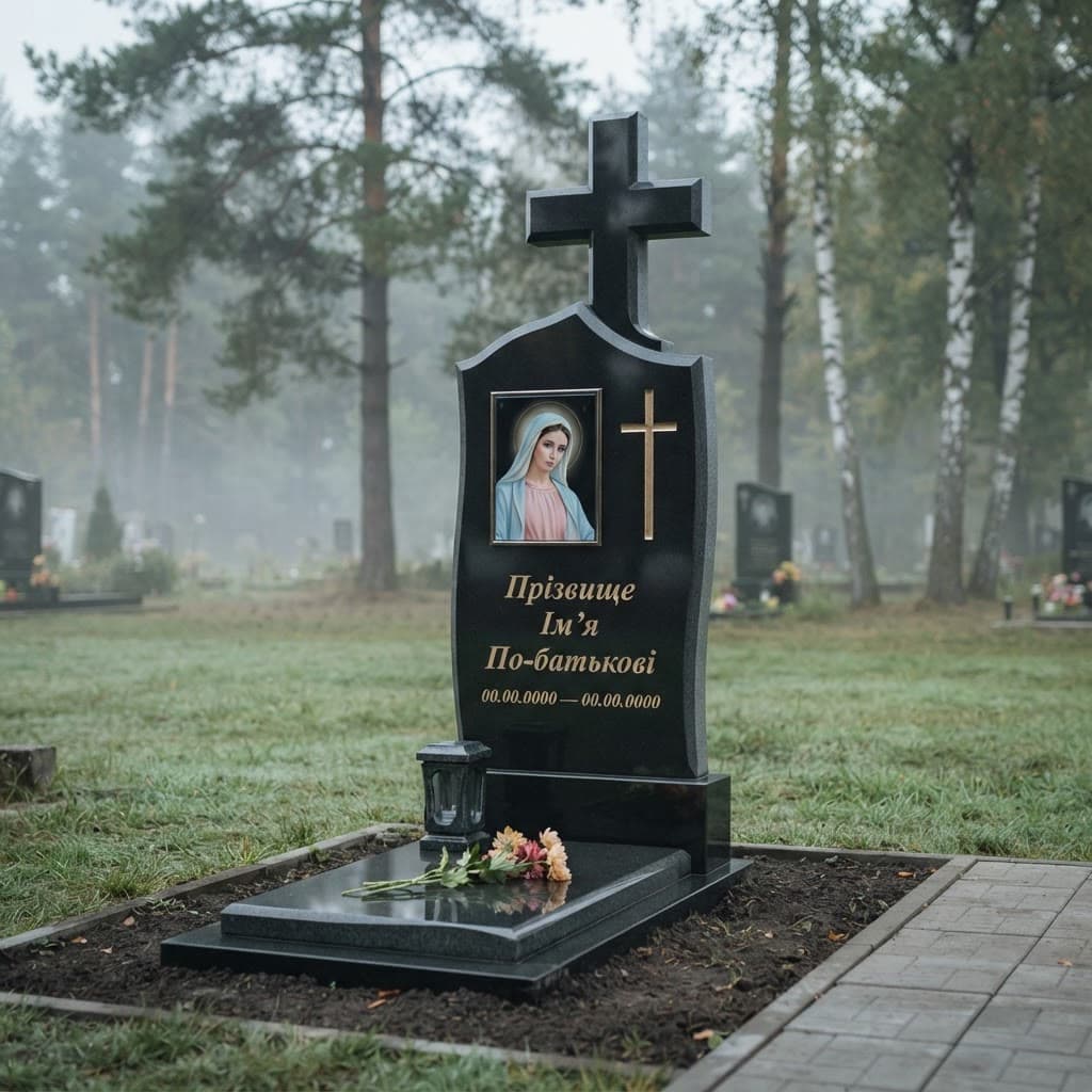 Пам'ятник «Хрест гранітний — головинське габро, базове оздоблення» №112 — хрест гранітний, габро, чорний